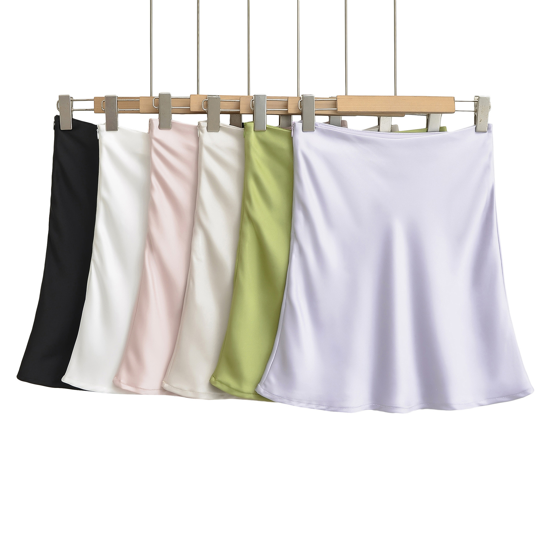 Acetate Silky Half-Length Mid-Skirt for Women, High-End Satin Draped Side Zipper, Summer Style, Slimming Look and Hip-Hugging A-Line Skirt