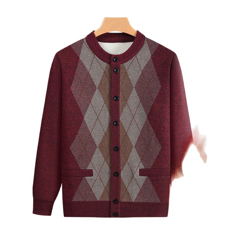 2025 nuevo suéter de estilo casual masculino delgado otoño y invierno de manga larga cálida de mediana edad con camisa de punto gruesa