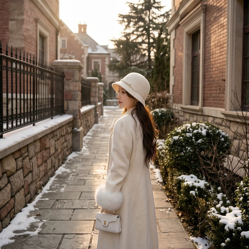 Winter women's 2024 new collection: stylish and elegant wool coat with a bow, mid-length design, perfect for autumn and winter
