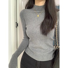 秋冬半高领紧身毛衣打底衫女春秋2025新款加绒内搭上衣冬季针织衫