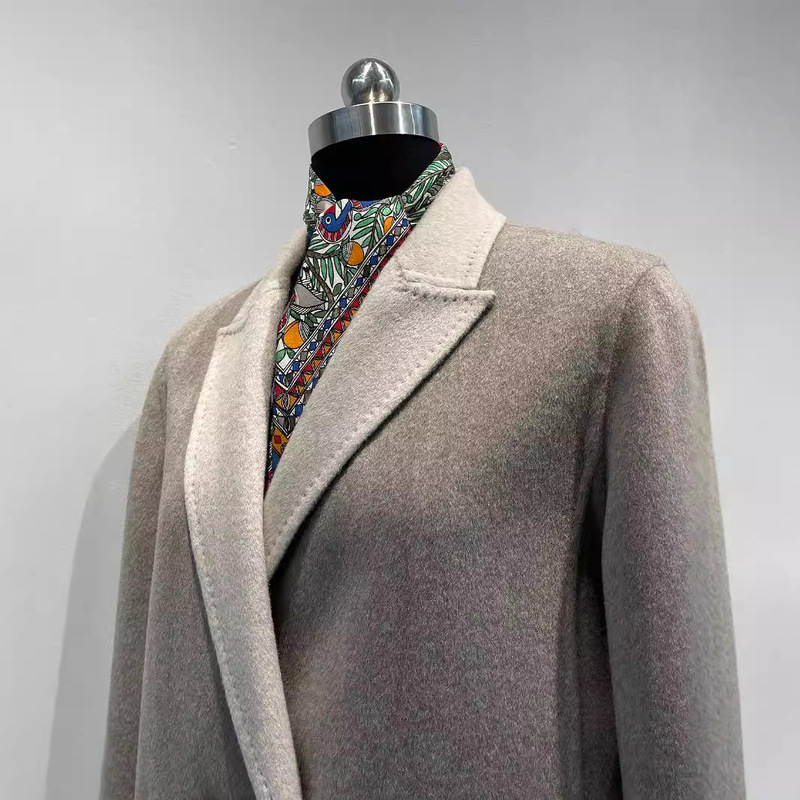 Customized ~ Mink Velvet Mulberry Silk Merino Wool Blended Suit Mid-Length Handmade Double-Sided Woolen Coat for Women