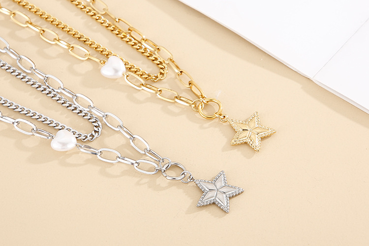 Wholesale Fashion Stainless Steel Star-shaped Double-layer Necklace Bracelet Suit Nihaojewelry display picture 8