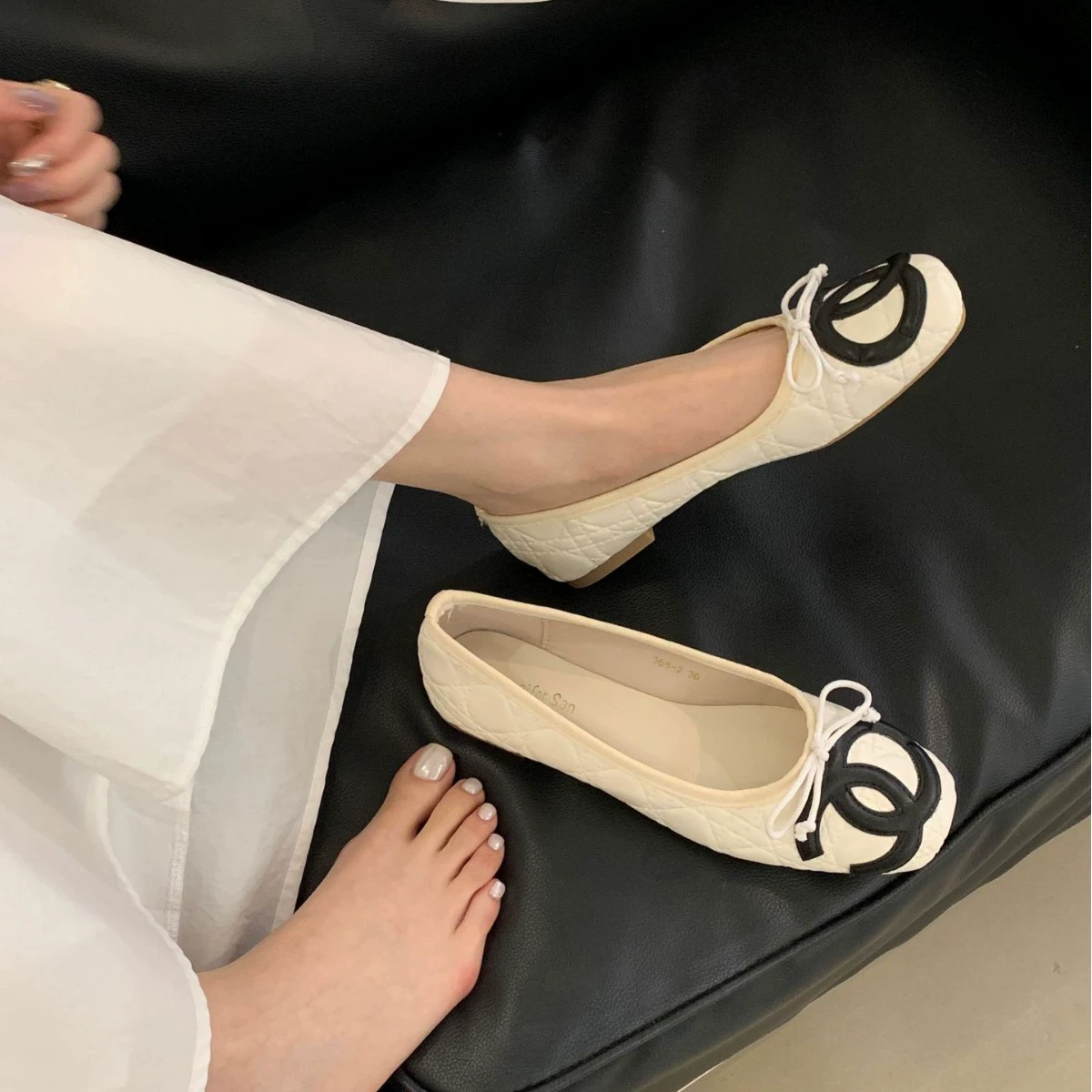 2025 Xiaoxiangfeng Mid-season Kangpeng Bow Ballet Shoes Flat Single Shoes Women's Shoes