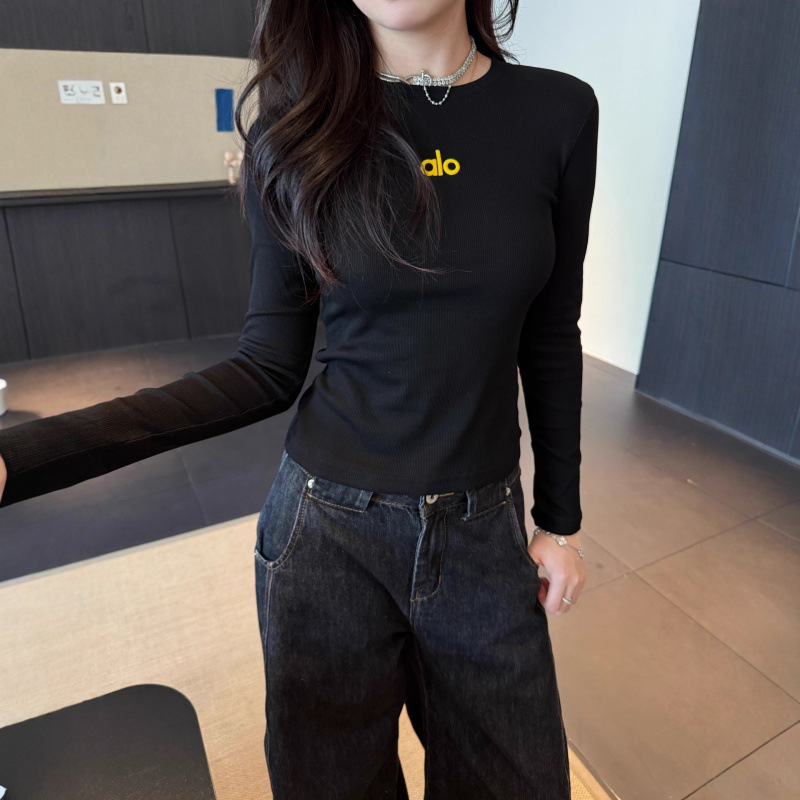 alo 打底衫字母印花坑条修身上衣女25早秋月新品单穿内搭百搭打底|undefined
