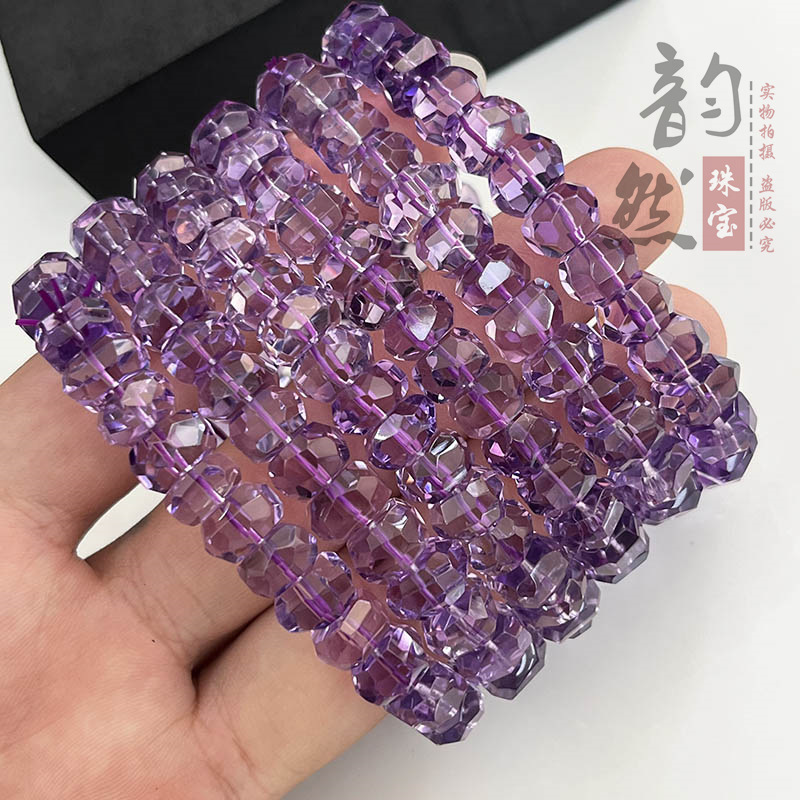 天然巴西紫水晶海西切面手链 diy项链手串散珠紫晶刻面盘珠配饰珠|undefined