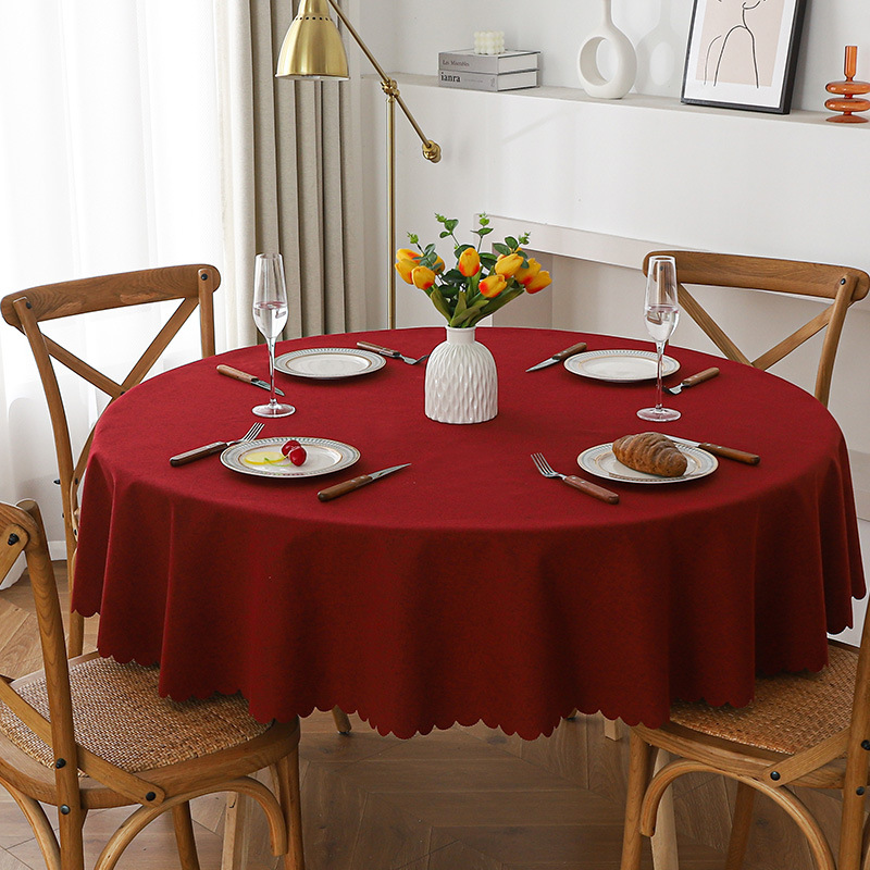 Mantel de lino de algodón-rojo vino