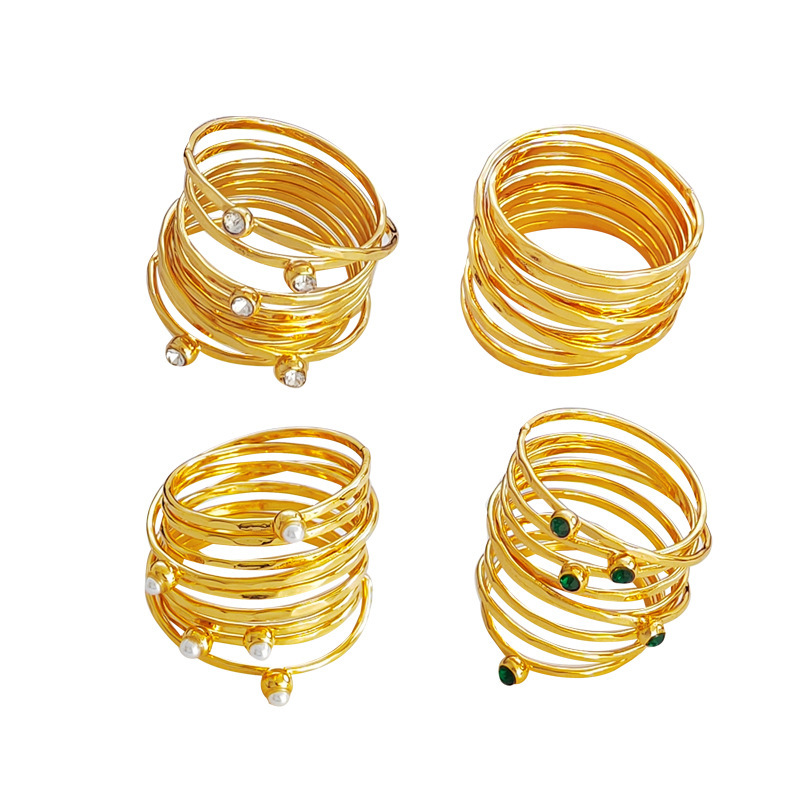 Hip-Hop Geometric Copper Rings Plating Artificial Gemstones Copper Rings