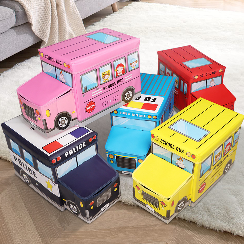 Multifunctional Cartoon Car Storage Stool Children's Toy Storage Box Foldable Laminated Non-Woven Storage Box Wholesale
