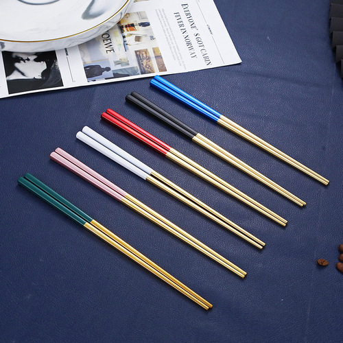 304 stainless steel chopsticks hotel public creative anti-slip and anti-scalding high-end alloy square 23CM chopsticks tableware