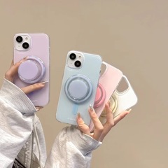 ins韓系純色磁吸支架適用蘋果iPhone15promax手機殼全包14/13pm套