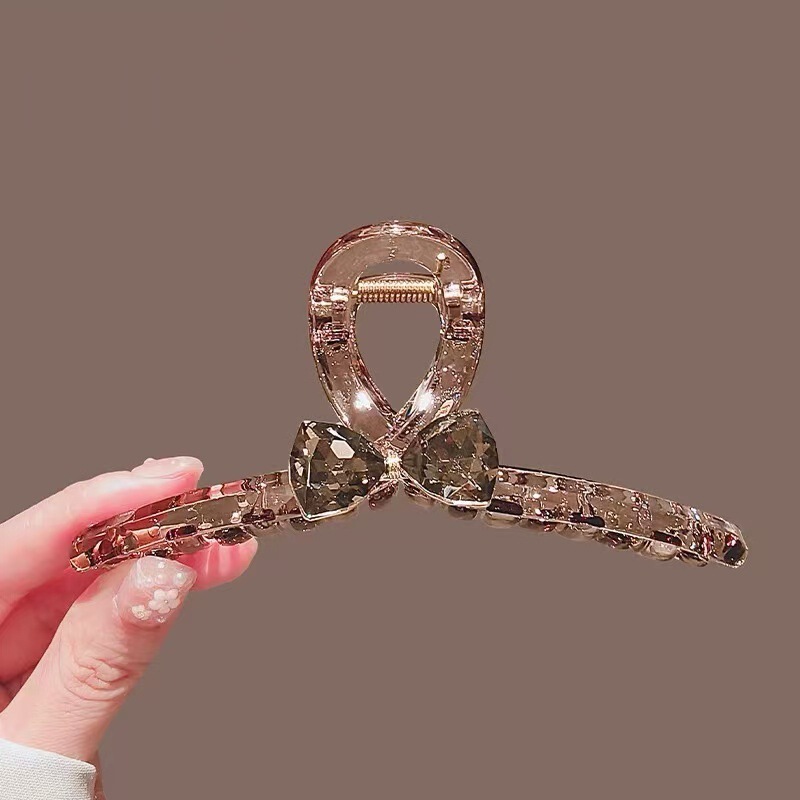 Trendy 2026 Spring/Summer Transparent Champagne Color Hair Clip with Sweet Bowknot Versatile Hair Accessory for Women