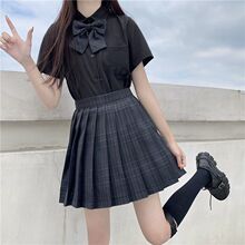 碳灰JK制服裙正版格裙全套日系原创学院风夏季暗黑色衬衫短裙套装