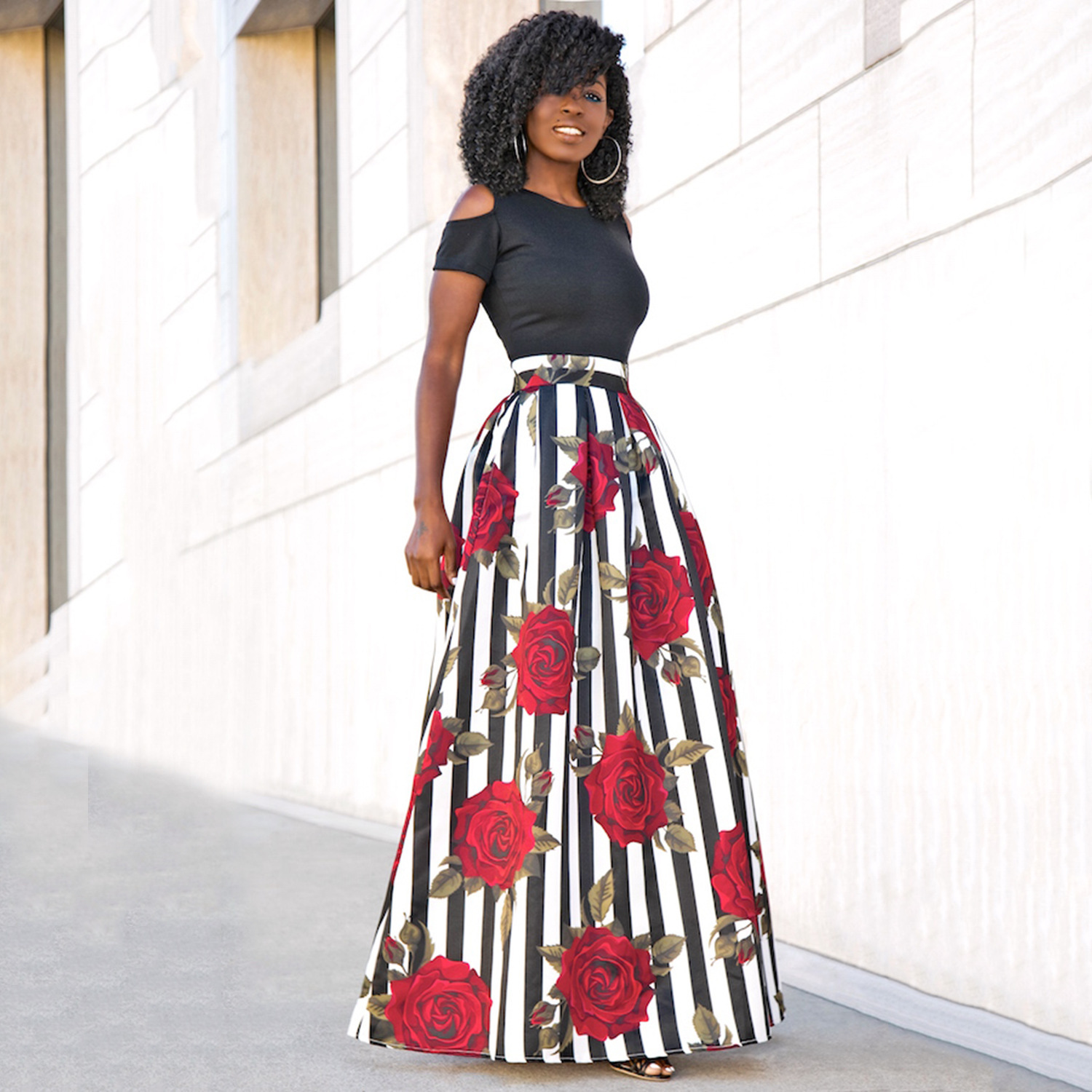 Cold-Shoulder Top & Floral Maxi Skirt Co-ord Set