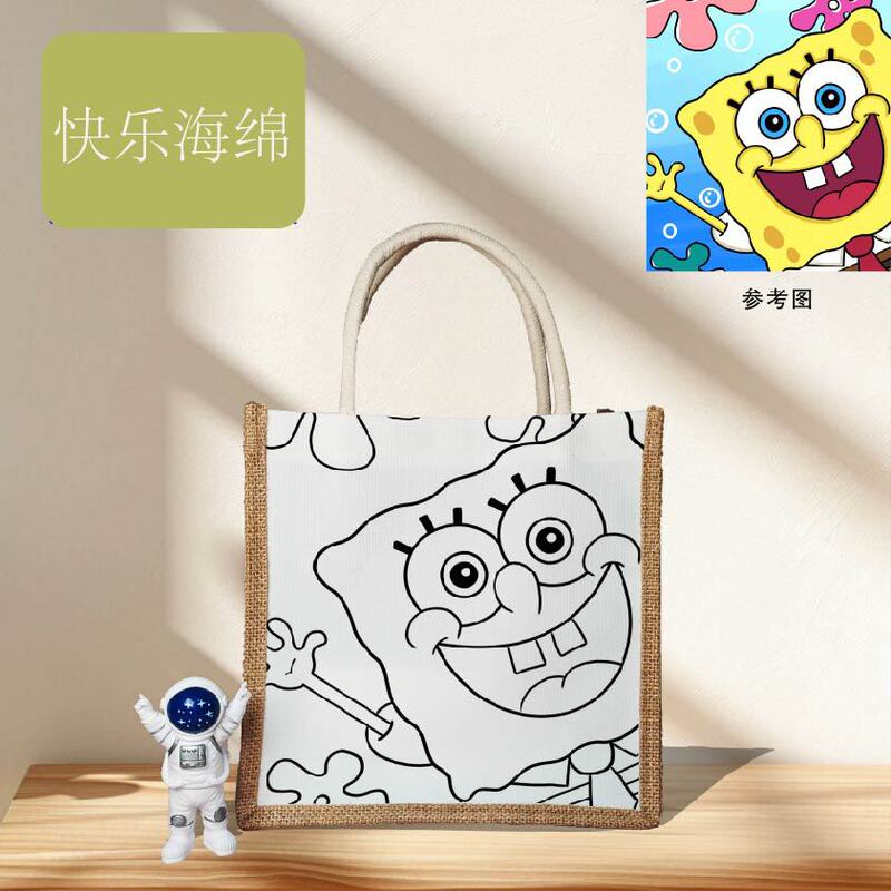 子供の手描きキャンバスバッグ diy 空白線画ポータブル落書きリネンバッグ手作り幼稚園絵画バッグ|undefined
