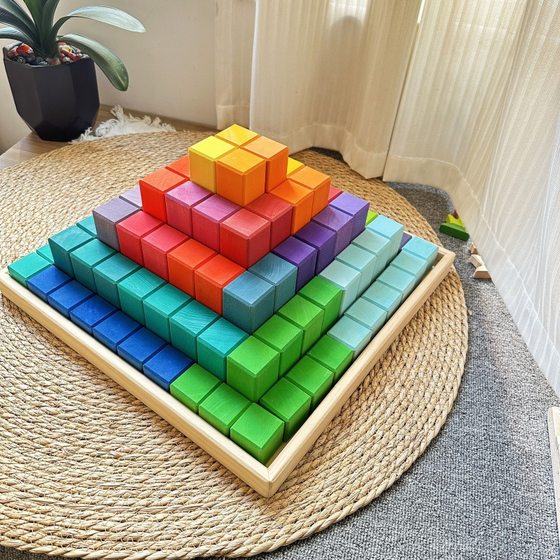 Children's Educational Basswood Pyramid Building Blocks suit Large Particle Basic Early Education Intelligence Toys