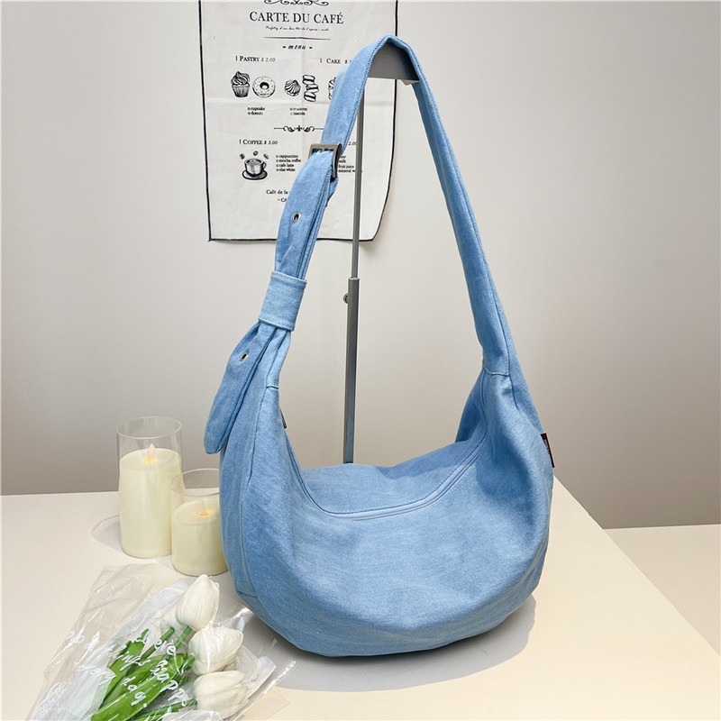 Commuting Bag for Women, Casual Large-Capacity Denim Crossbody Bag, American Retro Canvas Dumpling Bag, Lazy Shoulder Bag