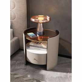 SNAM12极简轻奢柜子收纳实木玻璃北欧组合现代简约整装意式马鞍皮