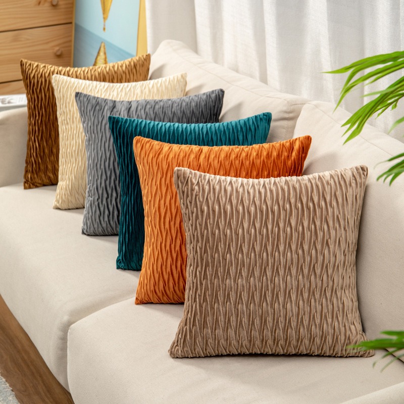 Simple Nordic Pleated Pillow Bedroom Sofa Comfortable Breathable Cushion Cover Office Velvet Cushion Cover Wholesale