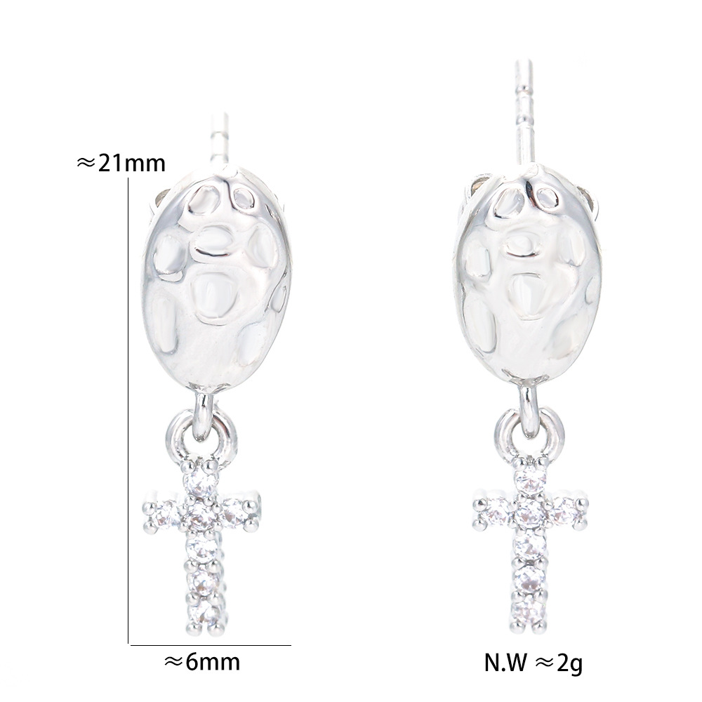 Daily Occasion Copper Material Cross Pattern Retro Cross Copper Drop Earrings Plating Inlay Zircon Copper Earrings