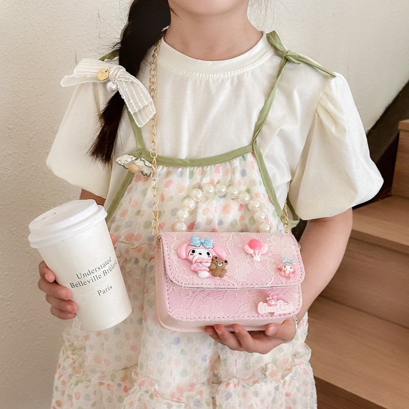 Nuevo encaje perla arco bolso cuadrado bolso de estilo extranjero versátil pequeño viento fragante bolso de chicas bolso de moda bolso de niños