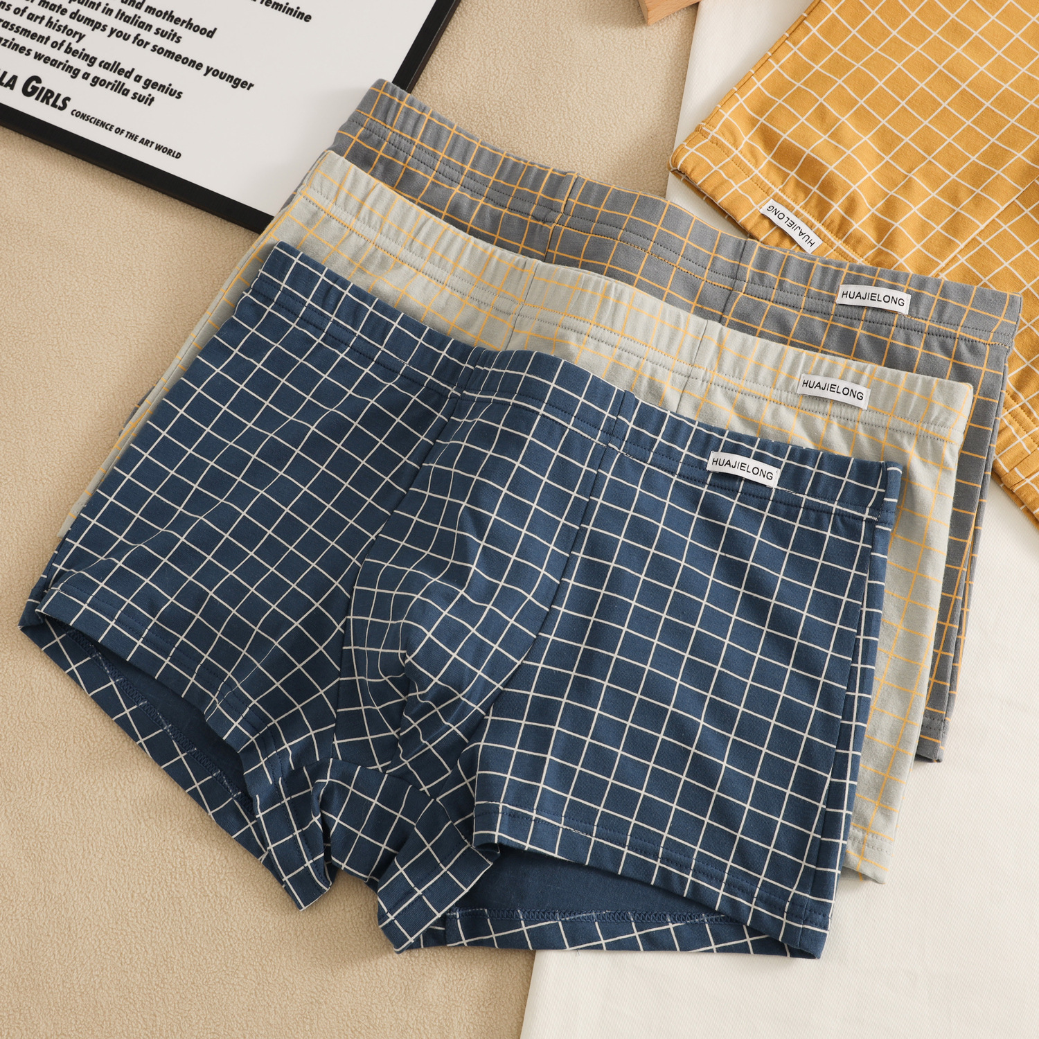 High-End Pure Cotton Men's Plaid Boxer Loose Thin Breathable Trendy Boxer Shorts Comfortable Pants Underwear New Style