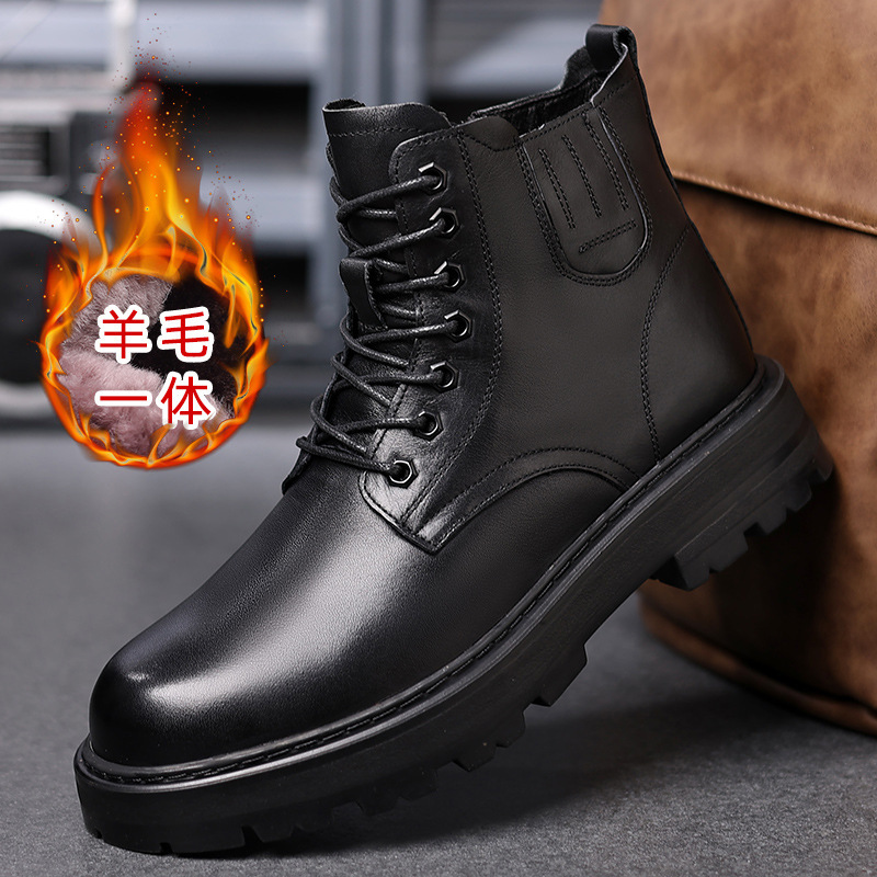 Men's Boots Men's Winter Velvet Thickeneded Men's Boots Genuine Leather Popular British Style Black High-Top Wool Boots Men's Boots Men's Winter Velvet Thickeneded Men's Boots Genuine Leather Popular British Style Black High-Top Wool Boots