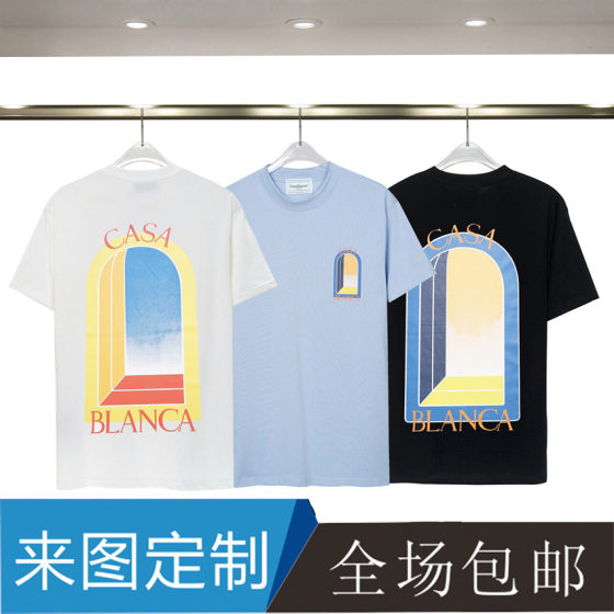 Foreign Trade New Casablanca Short-sleeved Dreamland Door Letter Logo Printed Distinctive Round Neck Short-sleeved T-shirt