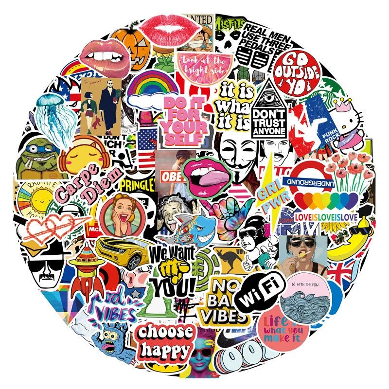 Sticker Pack City Style Graffiti — PVC Printed, 100 Unique Patterns, Assorted A–J Sets