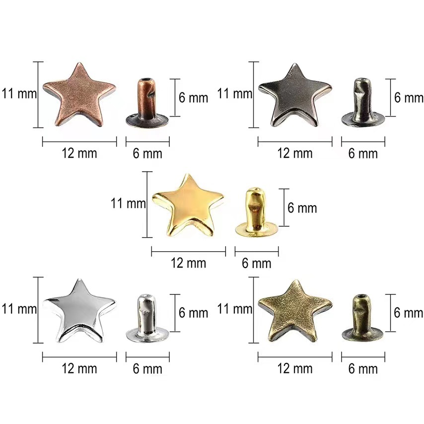 跨境8MM10MM12MM15MM金属单面五角星星撞钉 OPP袋装 diy手工皮革