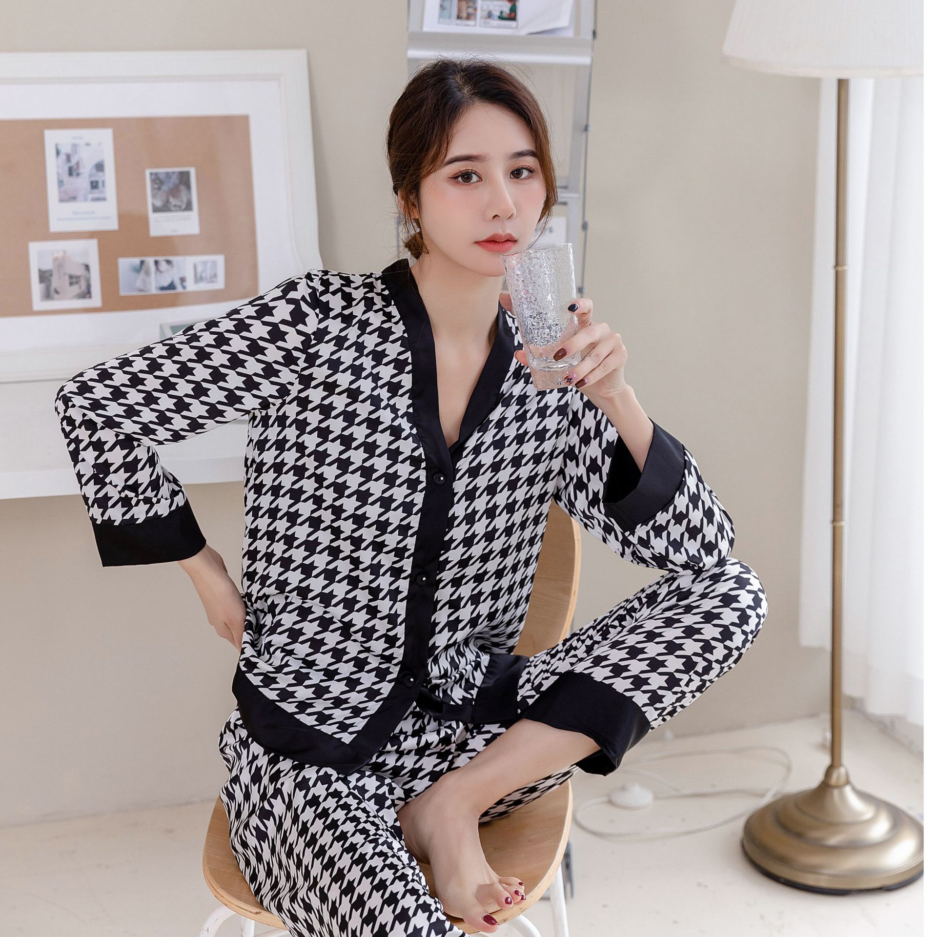 블랙 체크 더블 롱