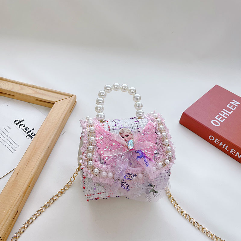 Bolsos infantiles niñas princesas niñas mochilas de hombro estilo caricatura encantador bolso de perlas de cadena