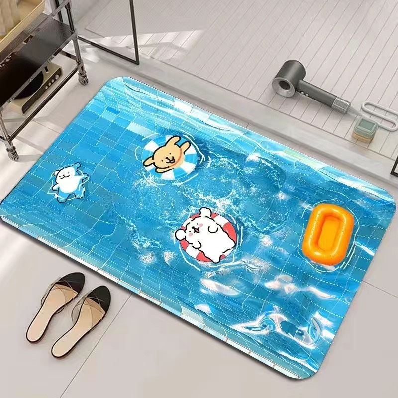 浴室フロアマット 3D 立体吸収性珪藻泥漫画子犬フロアマット滑り止め、汚れ防止、お手入れが簡単なトイレフロアマット|undefined