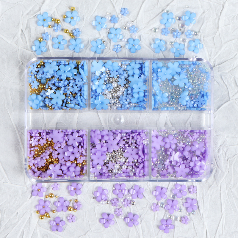En caja de cinco pétalos flor uñas joyería tamaño mezclado flor resina joyería flor perla accesorios de uñas