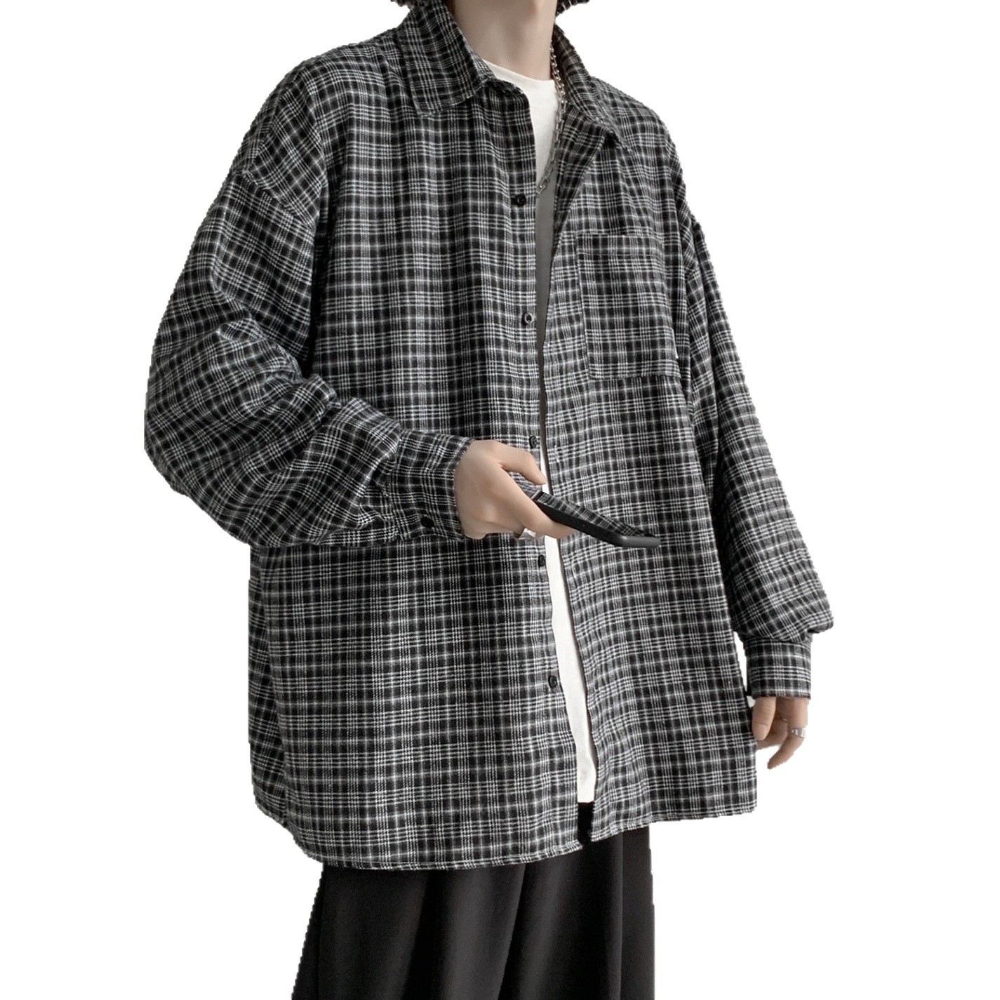 Checkered Long Sleeved Shirt For Men, Autumn Retro And Cool Jacket, Spring And Autumn Shirt_voghion.com