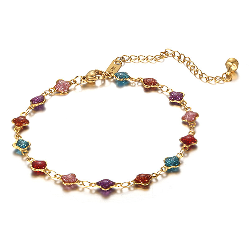 Summer fashion color chain girl does not fade 18K gold bell anklet spot beach titanium steel foot jewelry wholesale