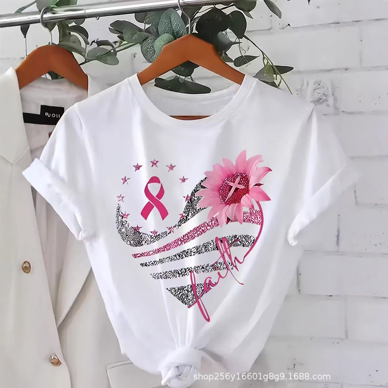 Etsy Amazon Heart Faith Printed Short-Sleeved Cotton T-Shirt Export Cross-Border Wholesale