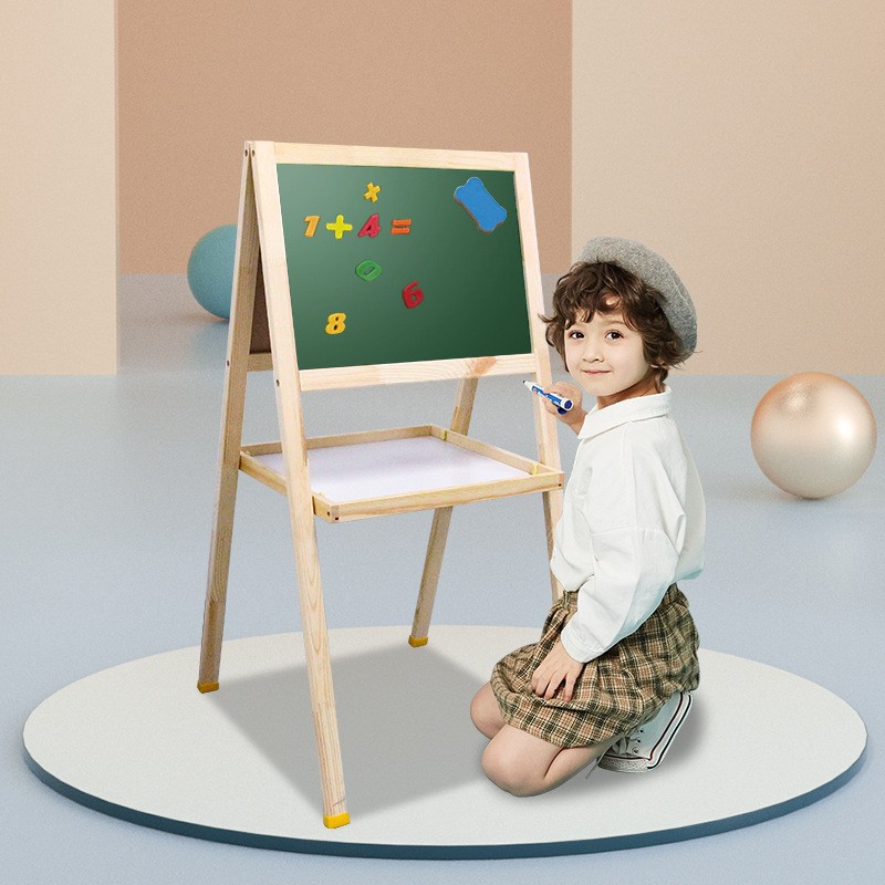 Tablero de dibujo del bebé de los niños de doble cara magnética pequeña pizarra ajustable soporte de caballete pintura del hogar tablero de escritura de graffiti