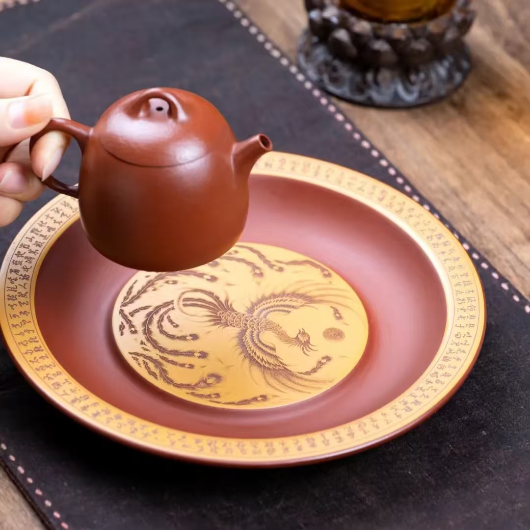 宜兴紫砂壶承干泡台精品家用茶托盘功夫茶具家用茶桌装饰品摆件