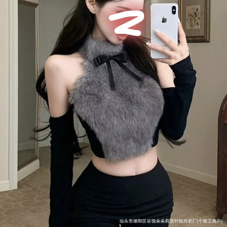 Imitation Fur Fur Splicing Vest Autumn and Winter Sexy Sexy High Collar Tight Vest with Breast Pad Top for Women Imitation Fur Fur Splicing Vest Autumn and Winter Sexy Sexy High Collar Tight Vest with Breast Pad Top for Women