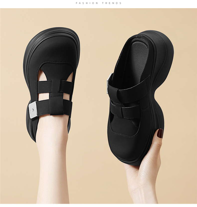 Dép sandal nữ da thật đế xuồng cao gót 7cm thoải mái đi ngoài trời mùa hè — 7183 màu be, 7183 Màu đen chi tiết 6