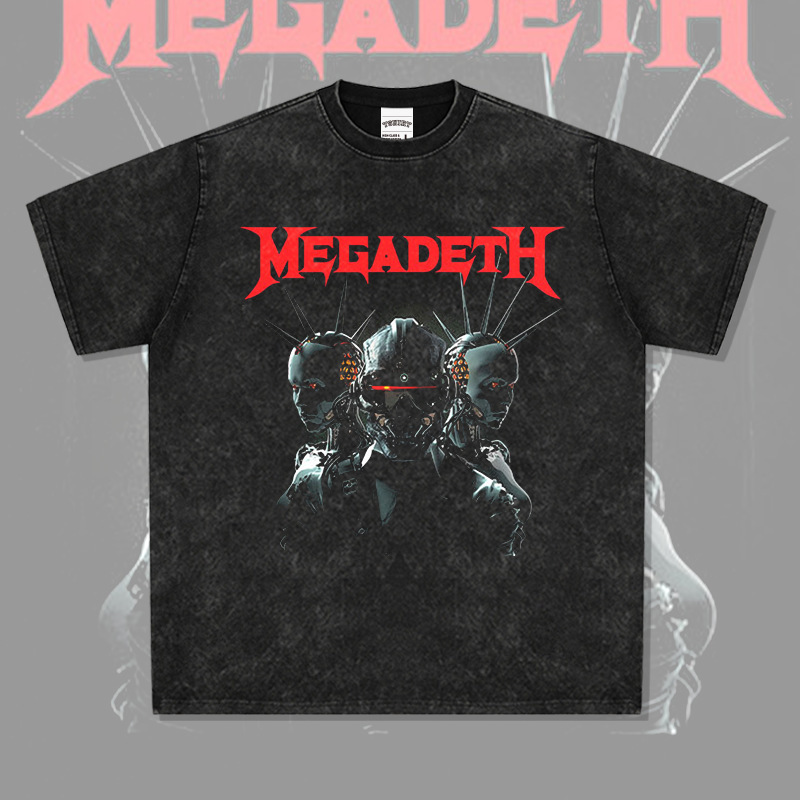 Megadeth rock heavy metal band retro high street print European and American VINTAGE short sleeve loose heavy T-shirt