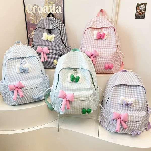 Western-Style Plaid Backpack for Boys and Girls, Cute Bow, Literary and Artistic Forest-Style Primary School Bag, New Kidsren's Backpack