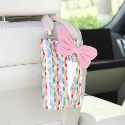 Fabric Creative Car Tissue Box Advanced Car tissue box/set - color-striped-paper-towel-powder-bow