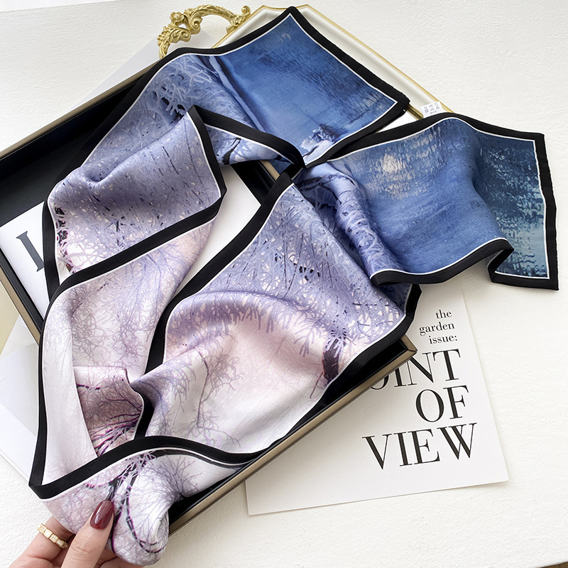 Hangzhou bufandas de seda verde azul estilo nacional morera seda flotante mujer primavera y otoño con bufandas de seda de doble capa 150 * 15cm bufandas