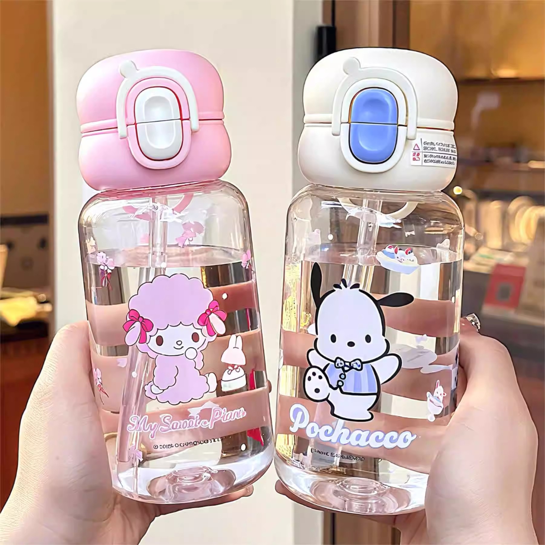Sanrio tazas de agua para niños niñas lindas tazas de paja Kulomi tazas de plástico de gran capacidad especiales para estudiantes escolares