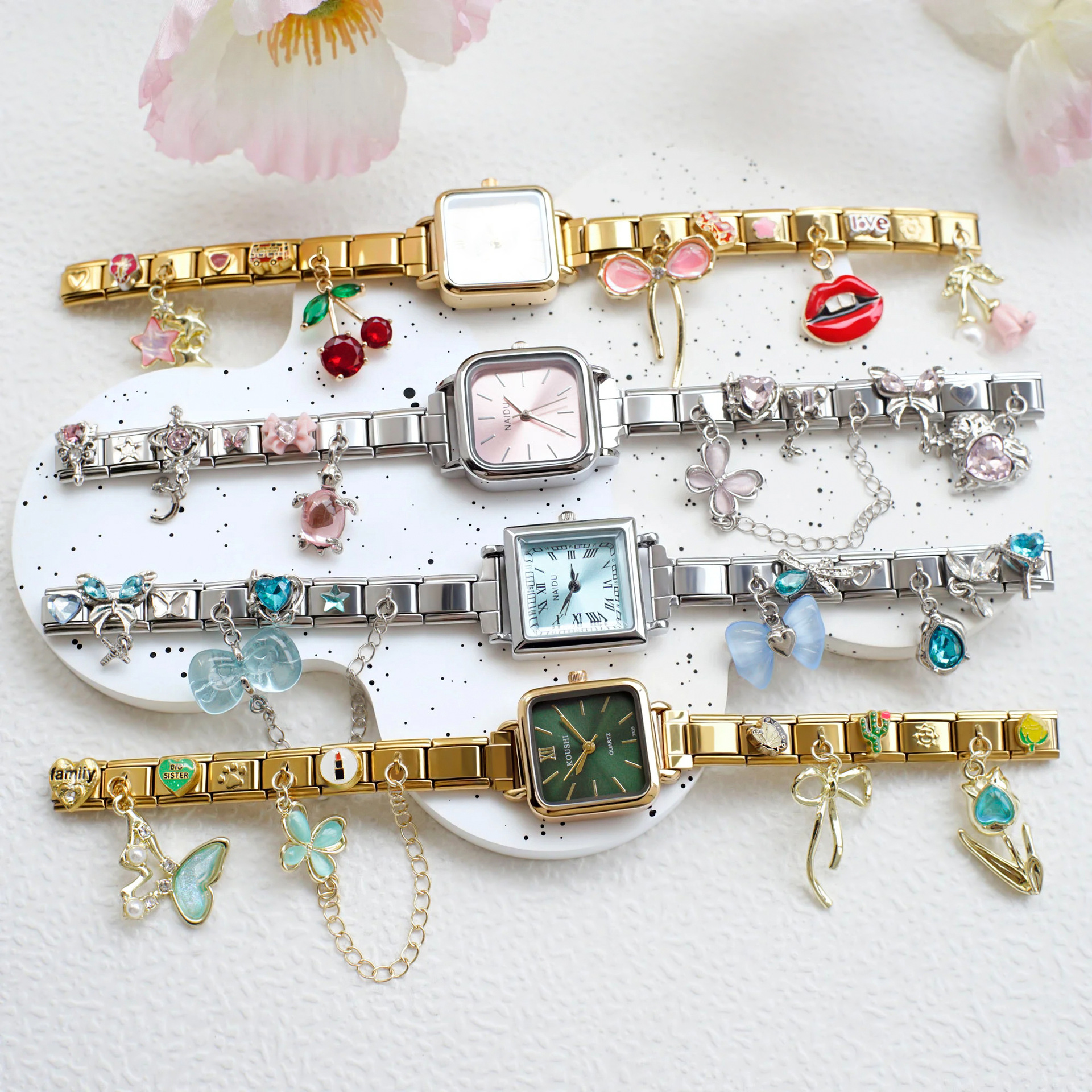 Hot-Selling Module Bracelet Watch for Women, Quartz Watch Wholesale, European and American Bracelet with Diamond Pendant, Versatile DIY Watch