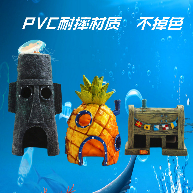 Spongebob Pineapple House Fish Tank Landscape Escape House suit Cartoon Gift Beechburg Hand-made Full Set of Ornaments