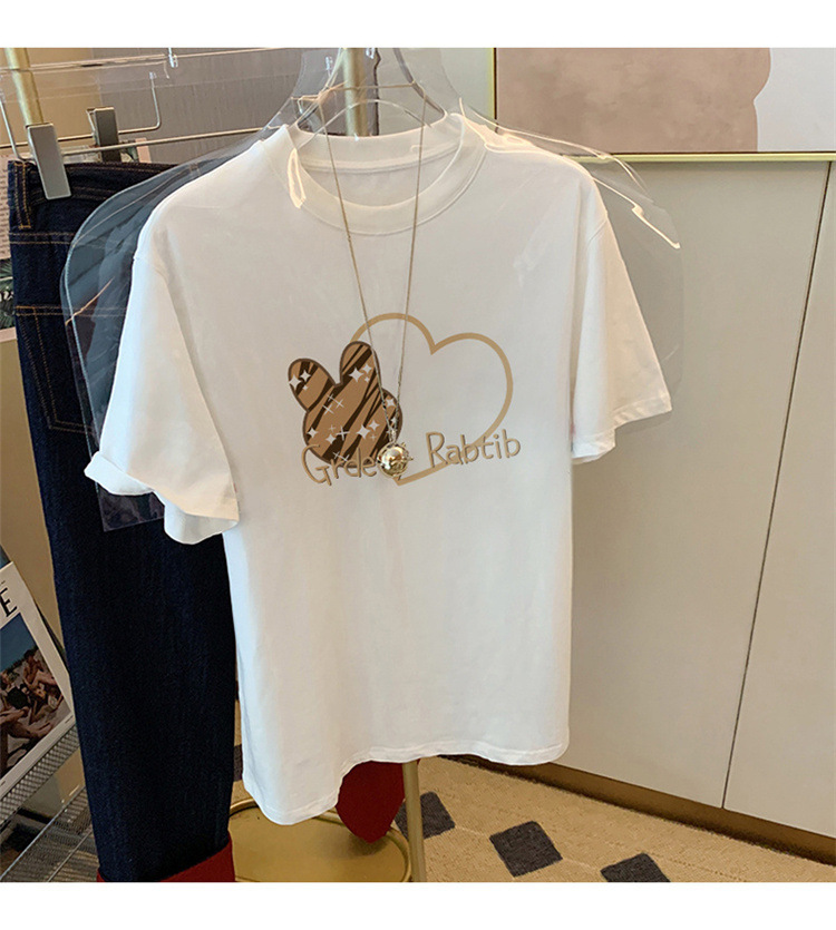 Women's Printed Cotton T-shirt Loose Fit Summer White Base Layer_voghion.com