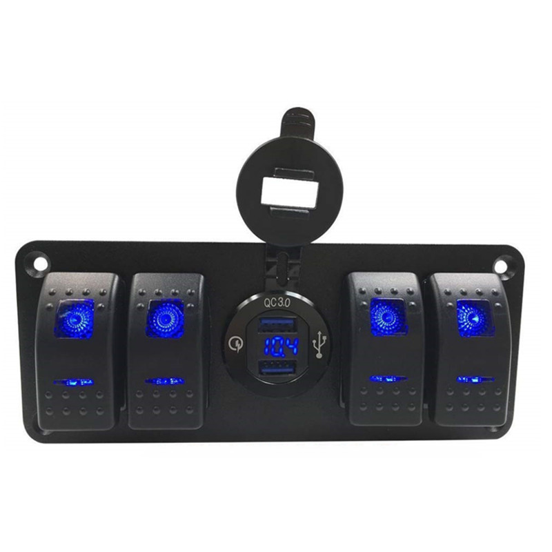 汽车游艇房车改装4GANG开关面板组合带快充双USB快充+电压表检测z