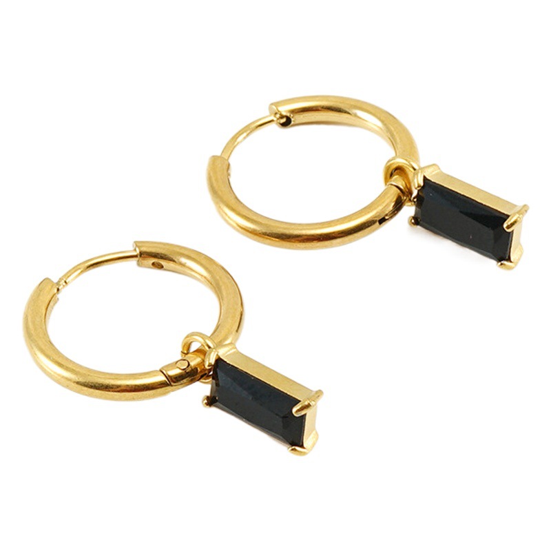 INS estilo oreja de acero inoxidable hebilla pendientes simple todo fósforo cuadrado ZIRCON pendientes oro titanio acero pendientes al por mayor